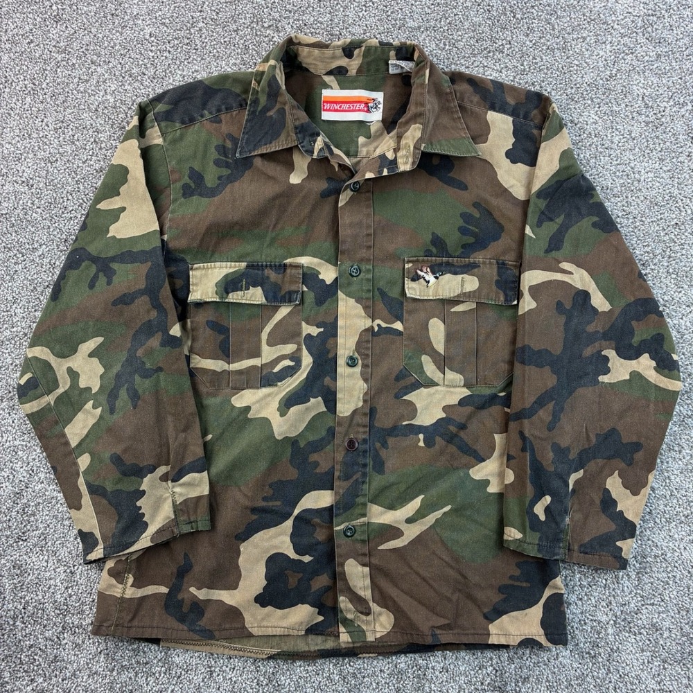 Vintage Winchester Camo Shirt Jacket Mens S Duck Hunting Button Up Camouflage